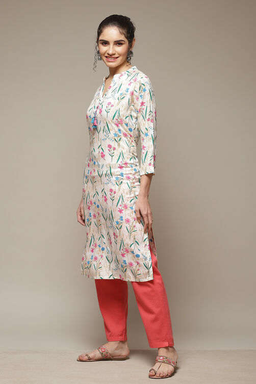 Off White LIVA Straight Kurta image number 3